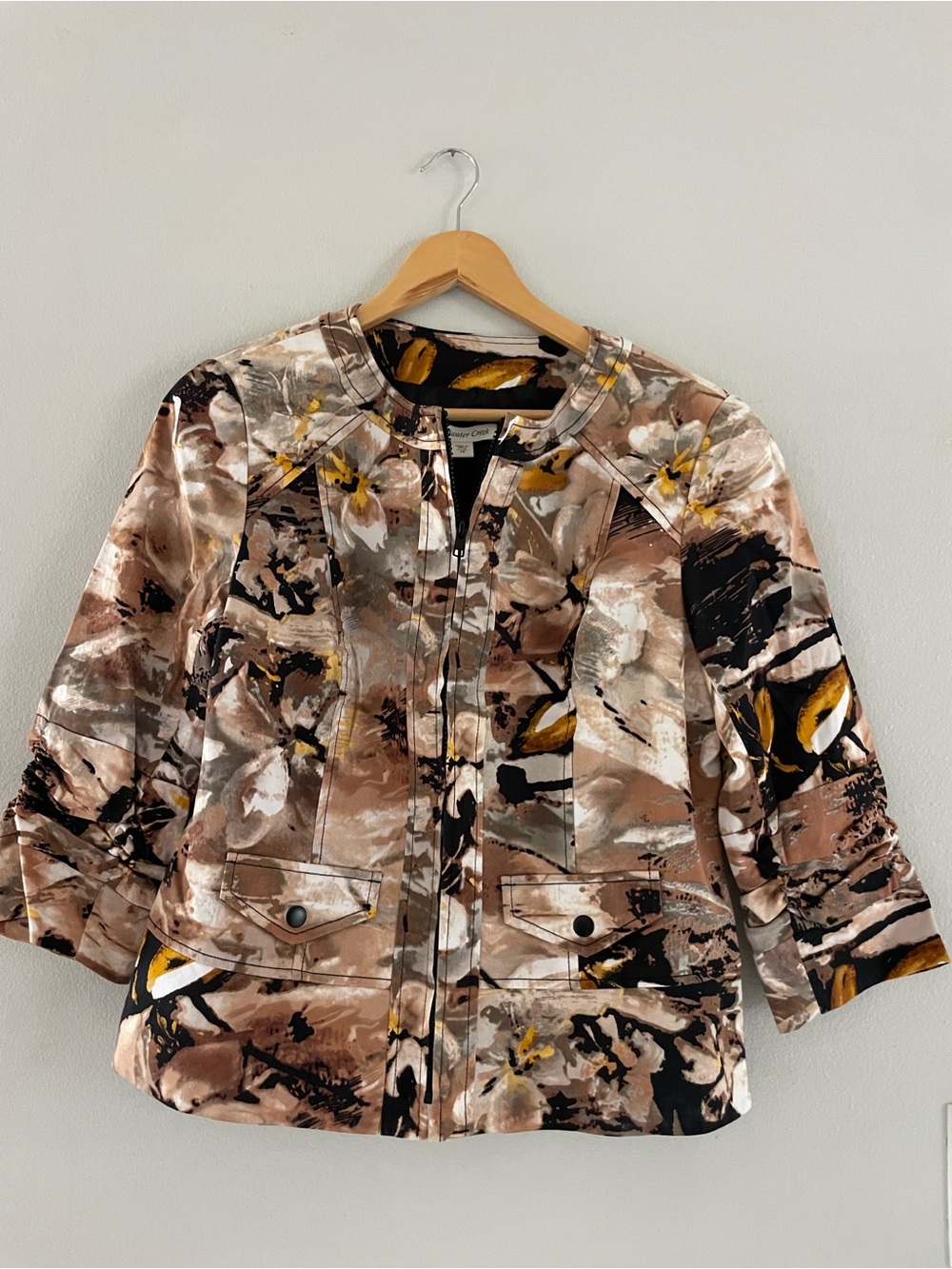 Coldwater Creek Brown & Black Brushstroke Floral-Print Jacket
